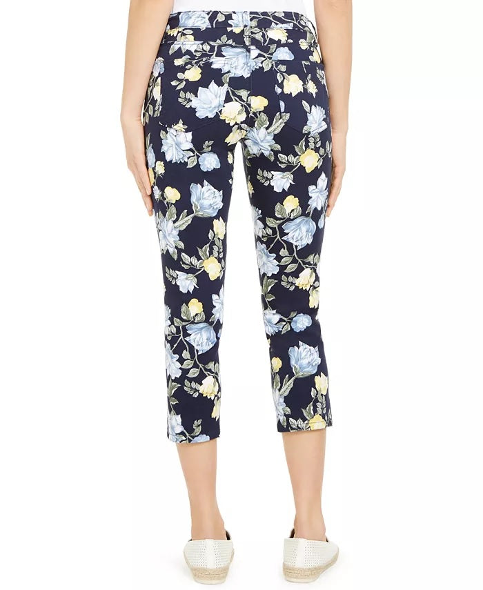 Charter Club Women's Floral Print Tummy Control Capri Pants Blue Size 12