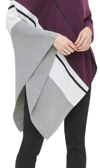 Calvin Klein Women's Striped Poncho Sweater Purple Size S