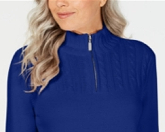 Karen Scott Women's Cotton Mock Neck Pullover Blue Size Petite