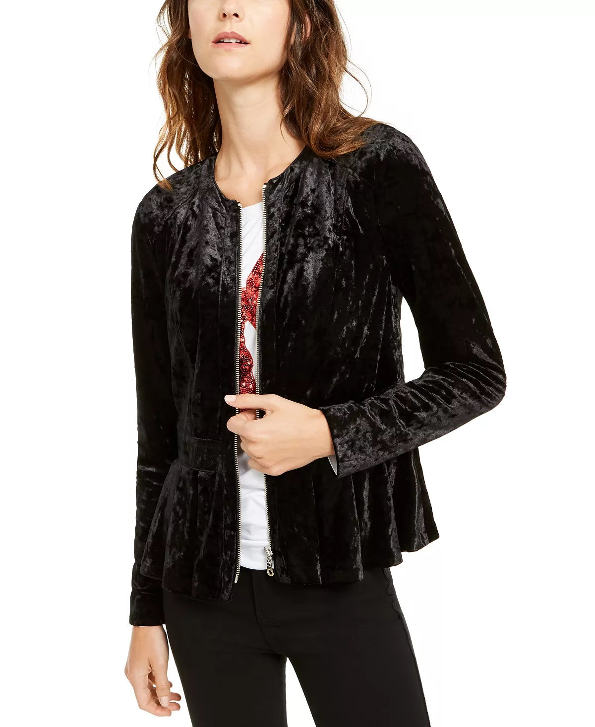 INC International Concepts Women's Crushed Velvet Peplum Jacket Black Size Petite X-Large