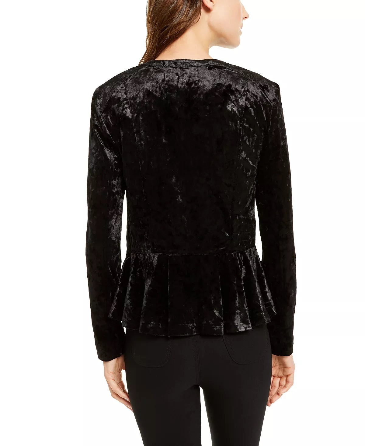 INC International Concepts Women's Crushed Velvet Peplum Jacket Black Size Petite X-Large