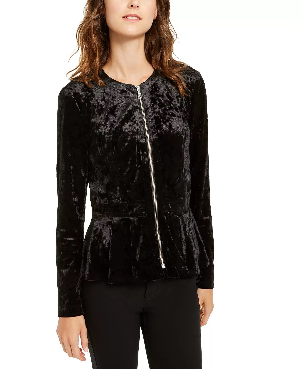 INC International Concepts Women's Crushed Velvet Peplum Jacket Black Size Petite X-Large