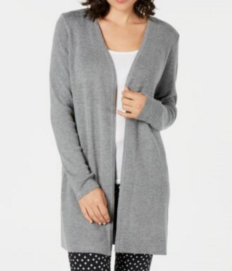 Charter Club Women's Ribbed-Knit Open-Front Cardigan  Gray Size Small