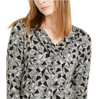 Alfani Women's Asymmetrical Geometric Blouse Black Size Medium