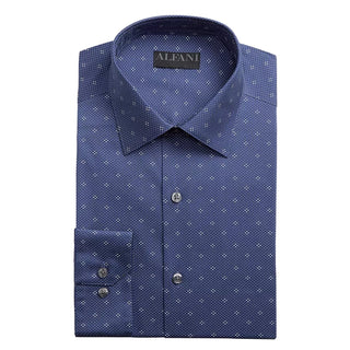 Alfani Men's Slim Fit Performance Stretch Easy Care Dress Shirts Blue Size L 16-16/5