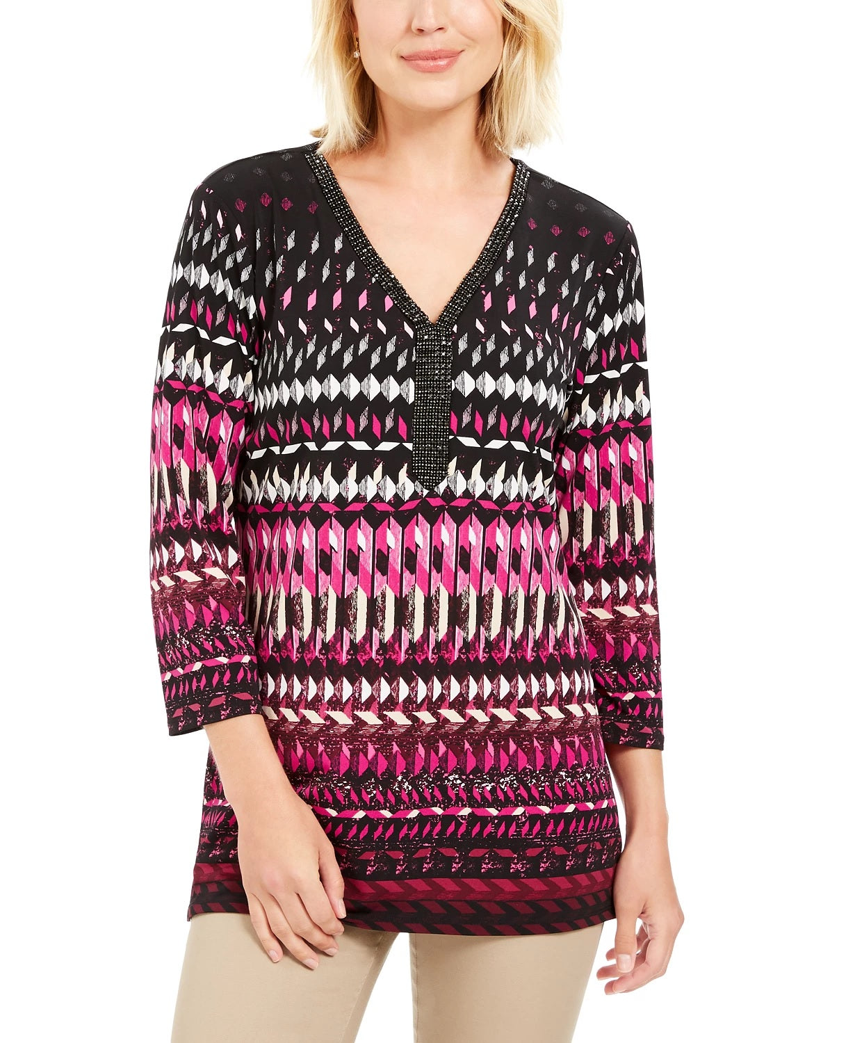 JM Collection Women's Printed Tunic Pink Size Petite Medium