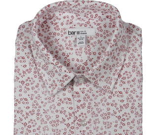 Bar III Men's Knit Printed Button Down Shirt White Burgundy Size 16-16/5-