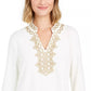 Charter Club Women's 3/4 Sleeve Textured Tunic White Size Petite X-Large