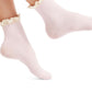 Free People Women's Ruffle Detail Casual Ankle Socks Pink One Size