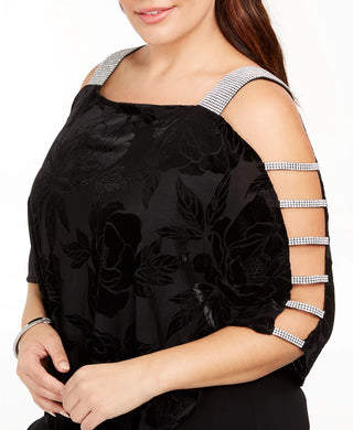 MSK Women's Plus Size Burnout Velvet Overlay Top Black Size 3X