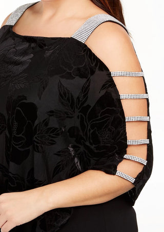 MSK Women's Plus Size Burnout Velvet Overlay Top Black Size 3X