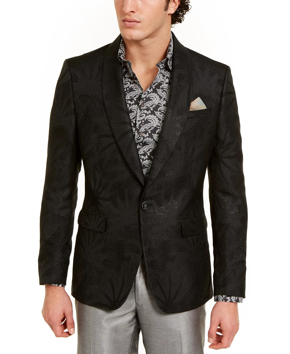 Tallia Orange Men's Slim-Fit Black Textured Tonal Starburst Evening Jacket Black Size 44