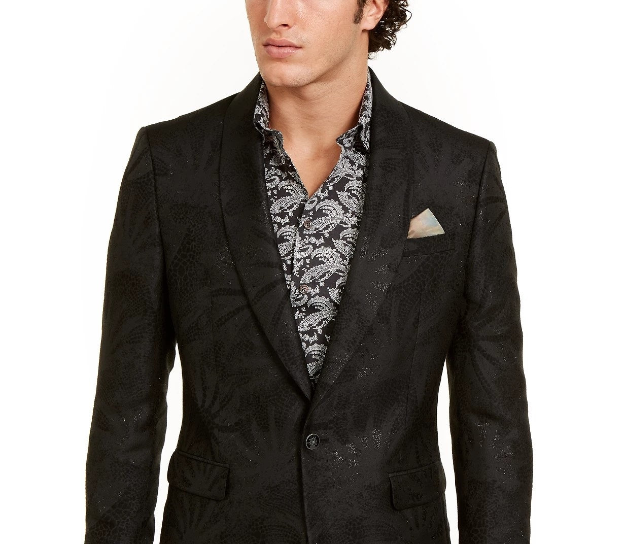 Tallia Orange Men's Slim-Fit Black Textured Tonal Starburst Evening Jacket Black Size 44