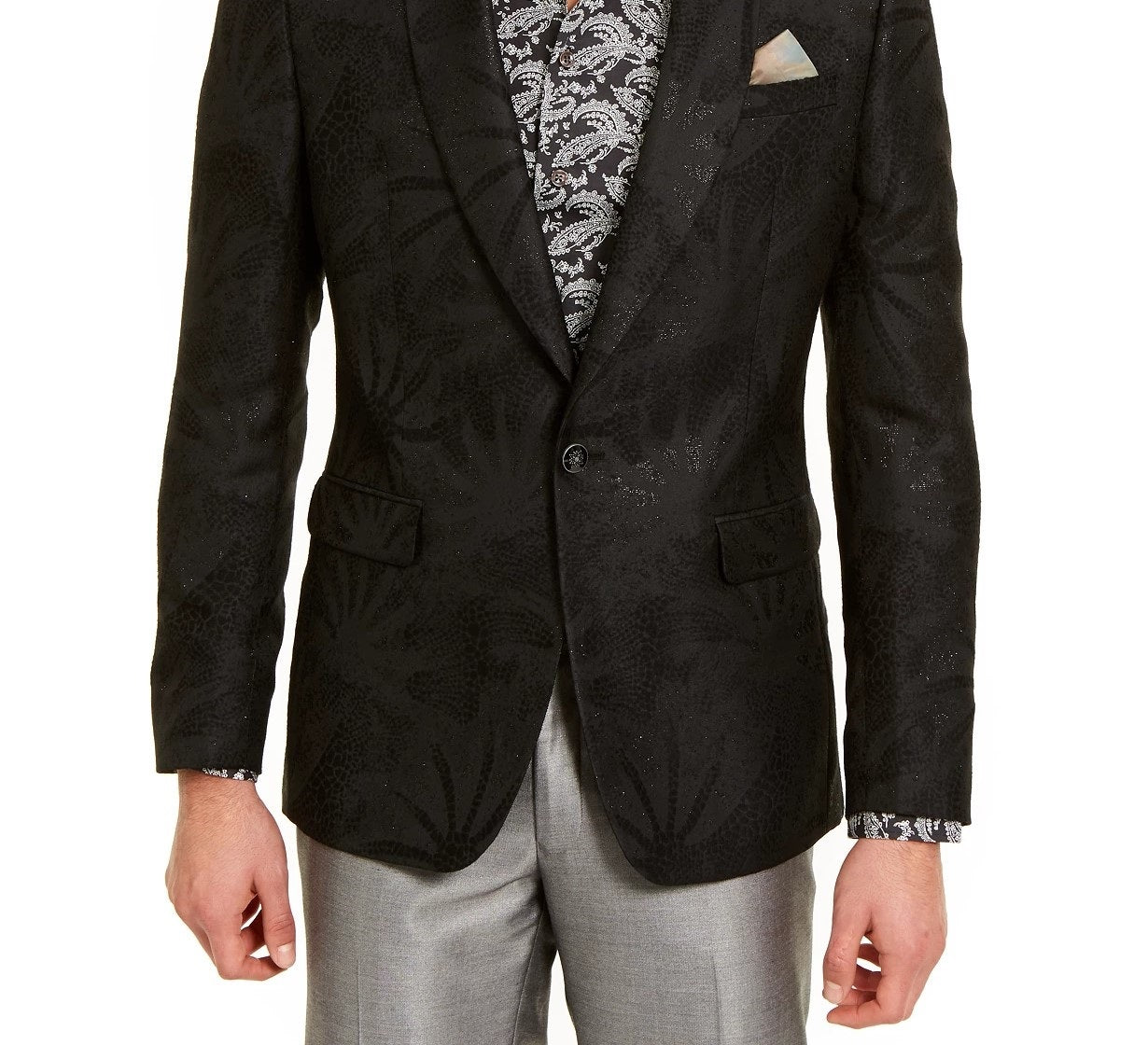 Tallia Orange Men's Slim-Fit Black Textured Tonal Starburst Evening Jacket Black Size 44