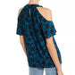 INC International Concepts Women's Petite Cold Shoulder Printed Top Green Size PM