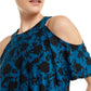 INC International Concepts Women's Petite Cold Shoulder Printed Top Green Size PM