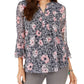 Charter Club Women's Printed Split-Neck Top Blue Size Large