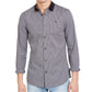 Armani Exchange Men's Slim-Fit Dobby Stripe Contrast Collar Shirt Gray Size Medium