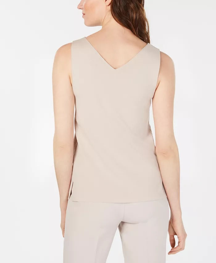 Anne Klein Women's Double V-Neck Sleeveless Top Beige Size X-Large
