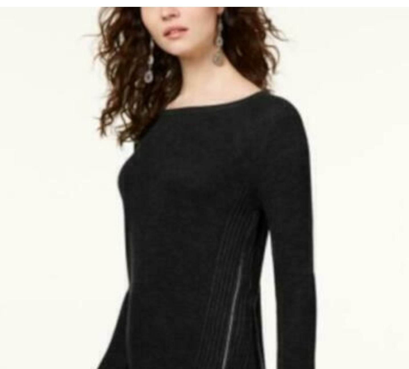 INC International Concepts Women's Waffle Knit Side Zip Tunic Sweater Black Size Petite S/M