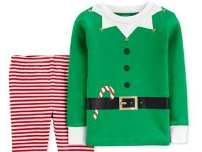 Carter's unisex Kids Sleep Bottoms Print Elf Pajama Set Green Size 18MOS