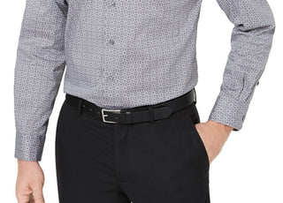 Alfani Men's Spread Collar Standard Cuff Cotton Blends Dress Shirt Gray Size Large
