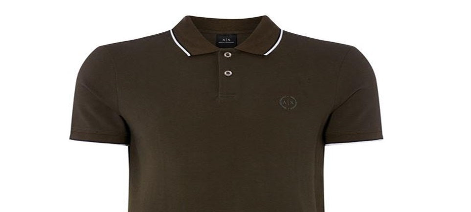 Armani Exchange Men's Tipped Pique Polo Shirt Brown Size Medium