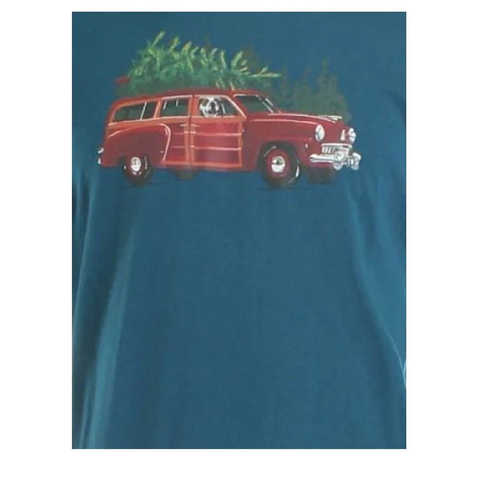 Club Room Men's Woodie Wagon Holiday Party T-Shirt Blue Size Small