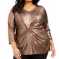 Alfani Women's Plus Size Metallic Twist-Front Top  Black Size 1X