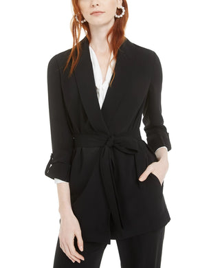 Bar III Women's Shawl Collar Belted Blazer Black Size X-Large