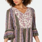 Style & Co Women's Printed Bell Sleeve Dress Green Size Petite L