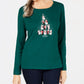 Karen Scott Women's Penguin Tree Graphic Top Green Size Medium