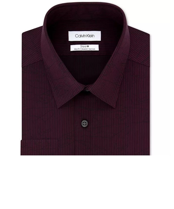Calvin Klein Men's Steel Slim-Fit Non-Iron Stretch Performance Print Dress Shirt Red Size 34-35