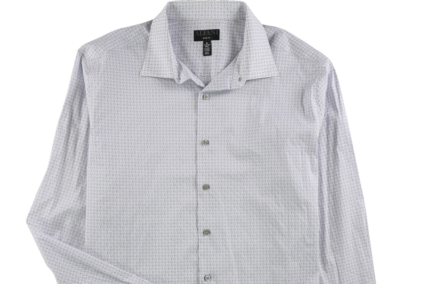 Alfani Men's Circle Geometric Button up Dress Shirt White Size 32-33