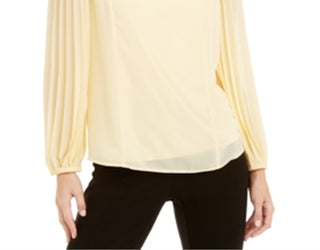 Alfani Women's Pleated Sleeve Top Yellow Size Petite Small