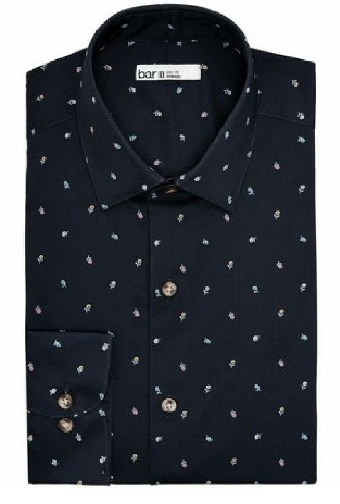 Bar III Men's Slim Fit Stretch Floral Dress Shirts Black Size 17 1/2
