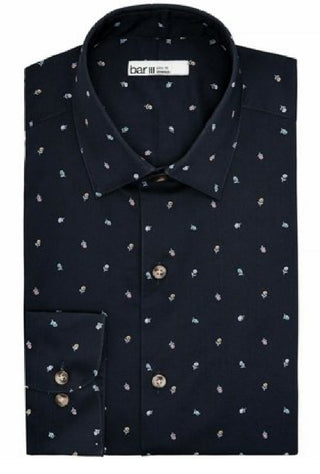 Bar III Men's Slim Fit Stretch Floral Dress Shirts Black Size 17 1/2