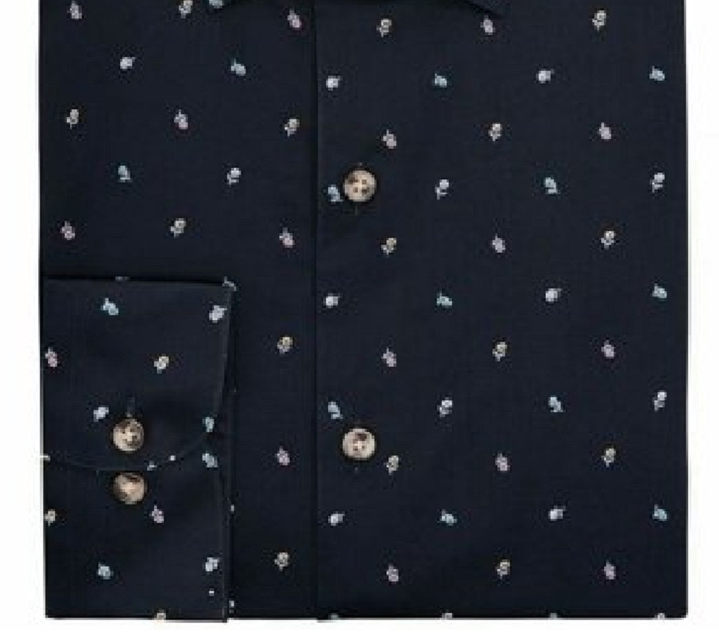 Bar III Men's Slim Fit Stretch Floral Dress Shirts Black Size 17 1/2