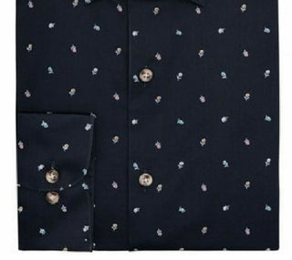 Bar III Men's Slim Fit Stretch Floral Dress Shirts Black Size 17 1/2