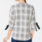 Charter Club Plaid Bow-Sleeve Top Black Size XX-Large