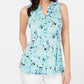 Charter Club Women's Printed Godet Sleeveless Top Blue Size Small