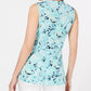 Charter Club Women's Printed Godet Sleeveless Top Blue Size Small