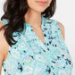 Charter Club Women's Printed Godet Sleeveless Top Blue Size Small