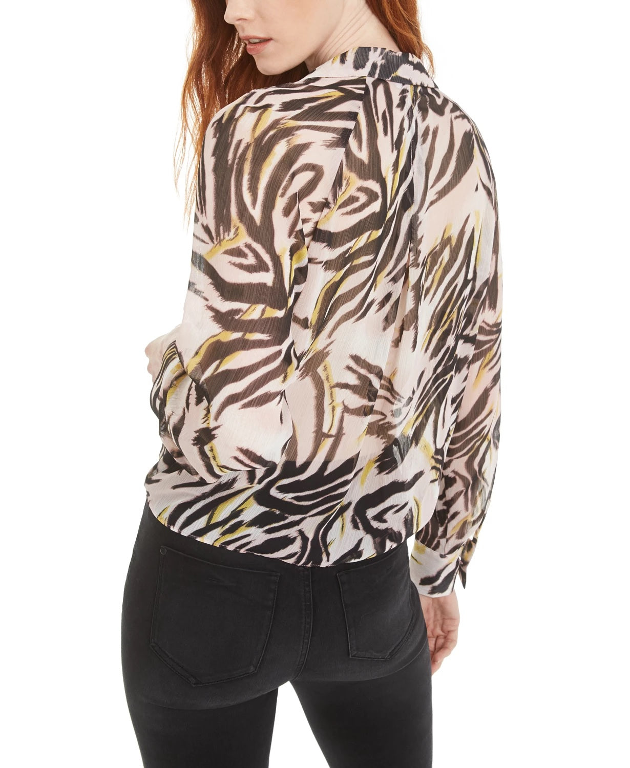 Bar III Women's Animal Print Sheer Blouse Pink Size Small