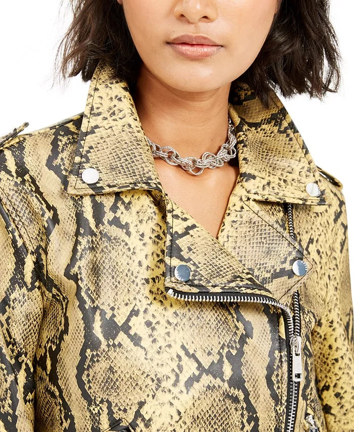 Guess Women's Roni Faux-Leather Jacket Yellow Size Medium