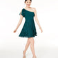 City Studios Juniors' Lace & Chiffon One-Shoulder Dress Green Size 5