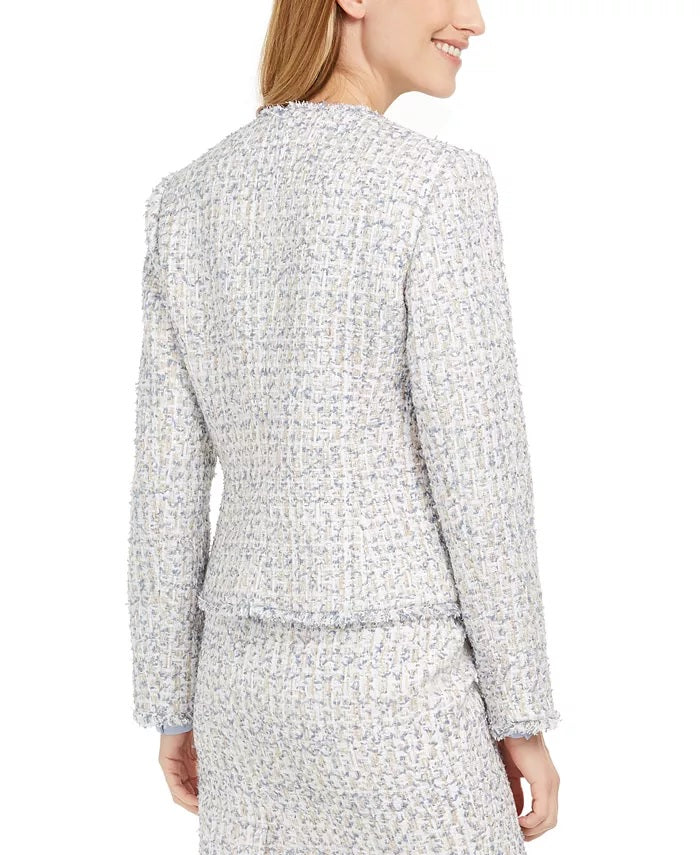 Calvin Klein Women's Open-Front Tweed Jacket Green Size 8