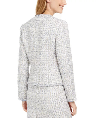 Calvin Klein Women's Open-Front Tweed Jacket Green Size 8