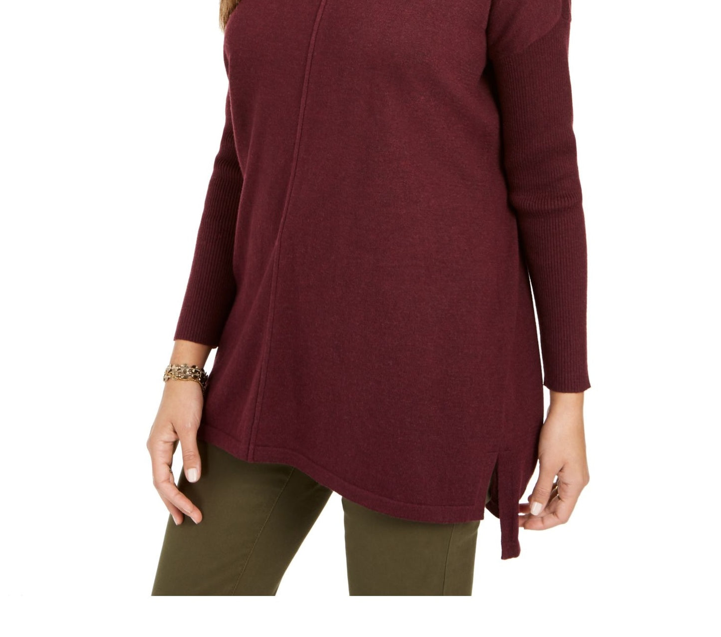 Style & Co Women's Vented Hem Long Sleeve Wear to Work Tunic Sweater Red Size Petite X-Large