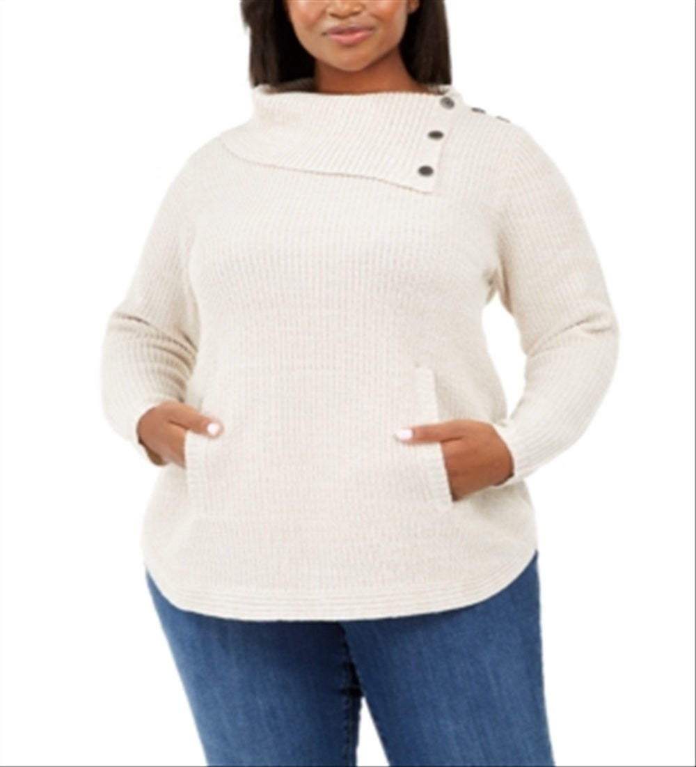 Style & C oWomen's Plus Button Trim Sweater White/Black Size 0X